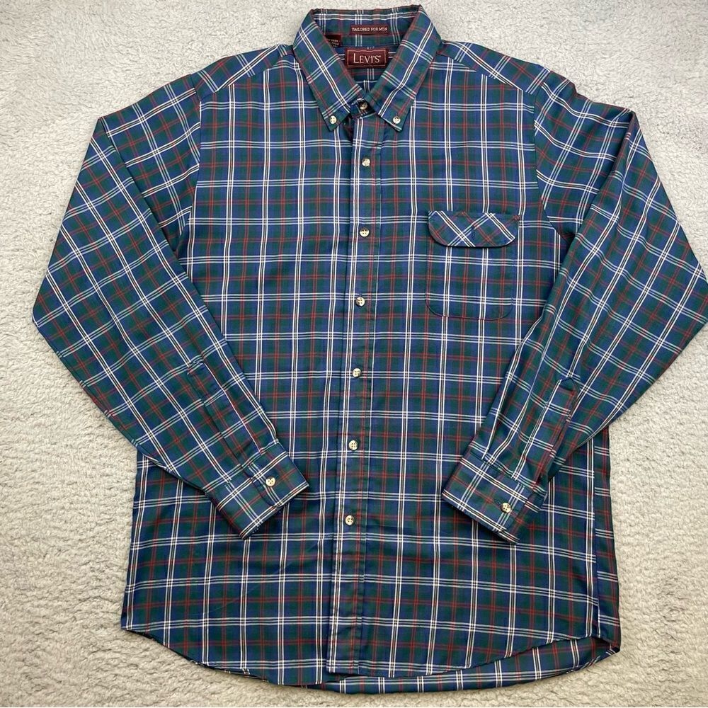 Levis Shirt Mens Large Plaid Thin Lightweight Summer Tailored For Men USA VTG